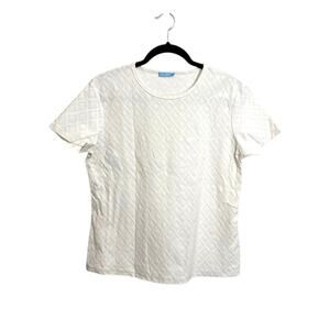 J. McLaughlin Top Womens XL White Embossed Diamond Jacquard Short Sleeve Crew